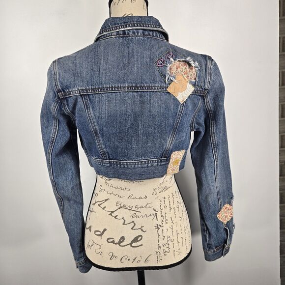Miss Me Women's Size Medium Cropped Silverlake Denim Jacket Patchwork - Picture 7 of 11